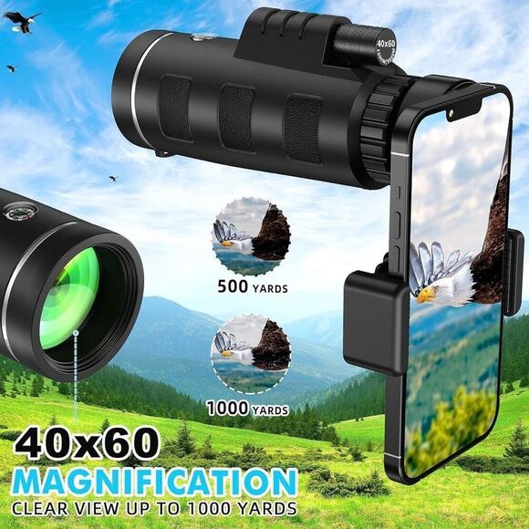 40x60 Monocular Telescope with Smartphone Adapter, High Powered BAK4 Prism FMC - Picture 4 of 7
